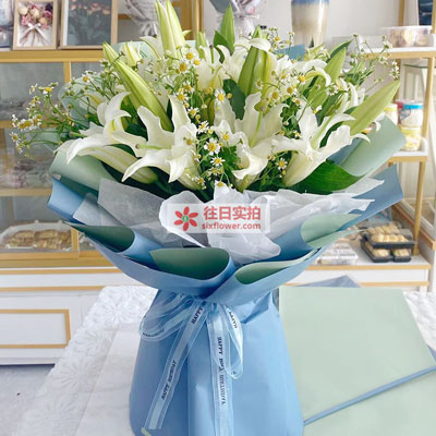 遵义8支白色多头百合洋甘菊，互倾的思念