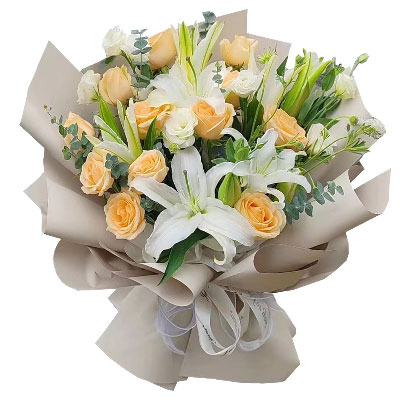 遵义12朵香槟玫瑰百合，爱永远陪伴着你